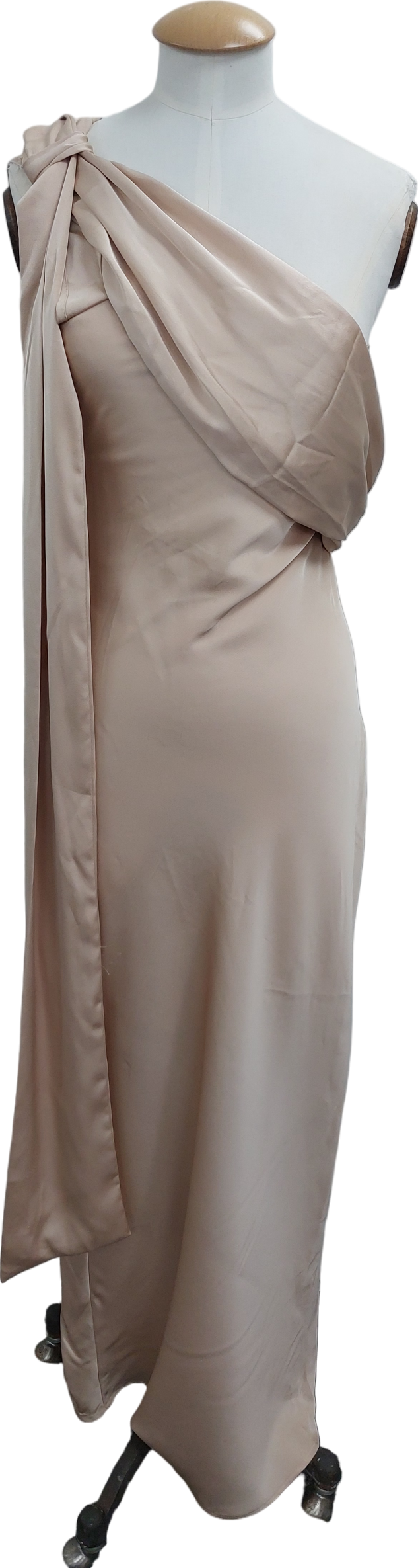 In The Style Nude Asymmetric Draped Neckline Maxi Dress UK 8