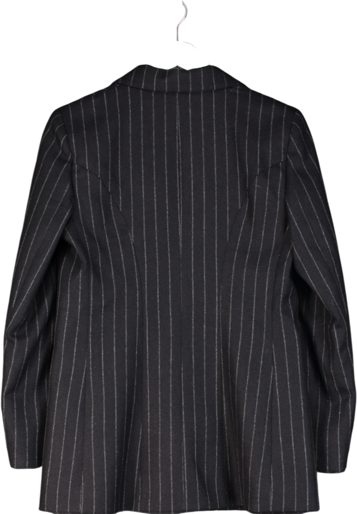 HOLLAND COOPER 100% Wool Blue Double Breasted Blazer Navy Blue / Chalk Pinstripe UK 10
