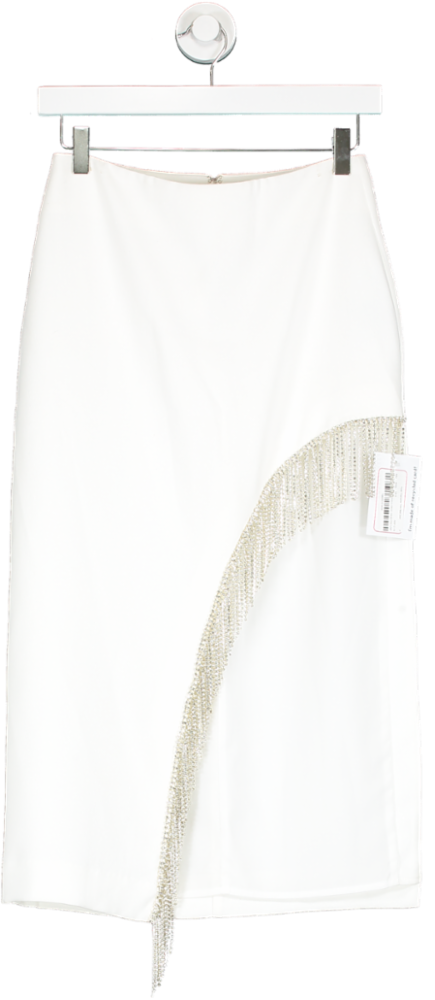 NBD White Robb Diamante Trim Midi Skirt UK S