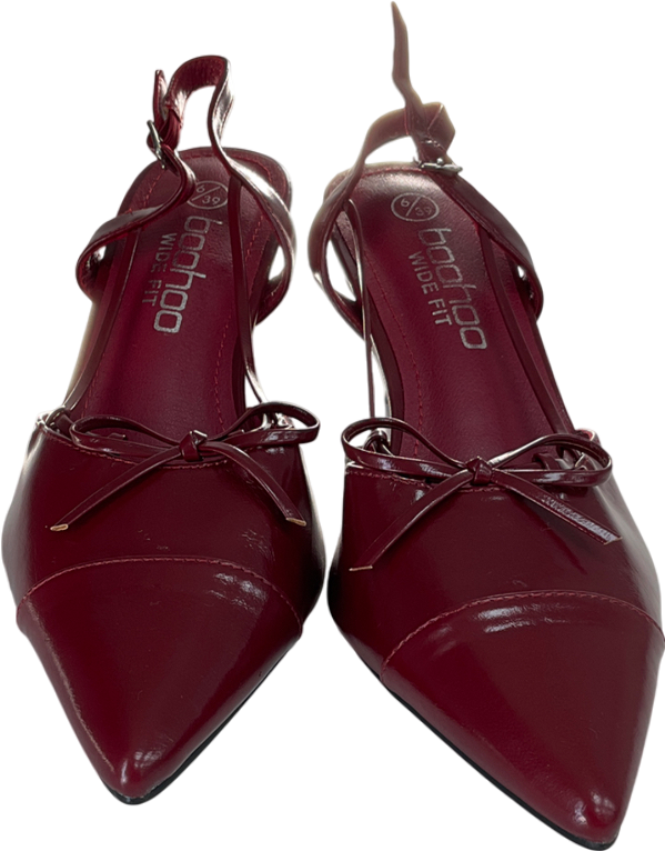 boohoo Red Wide Fit Bow Detail Toe Cap Slingback Pumps UK 6 EU 39 👠