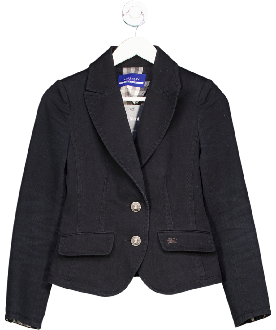 Burberry Black Blue The Label Vintage Cropped Blazer UK 10