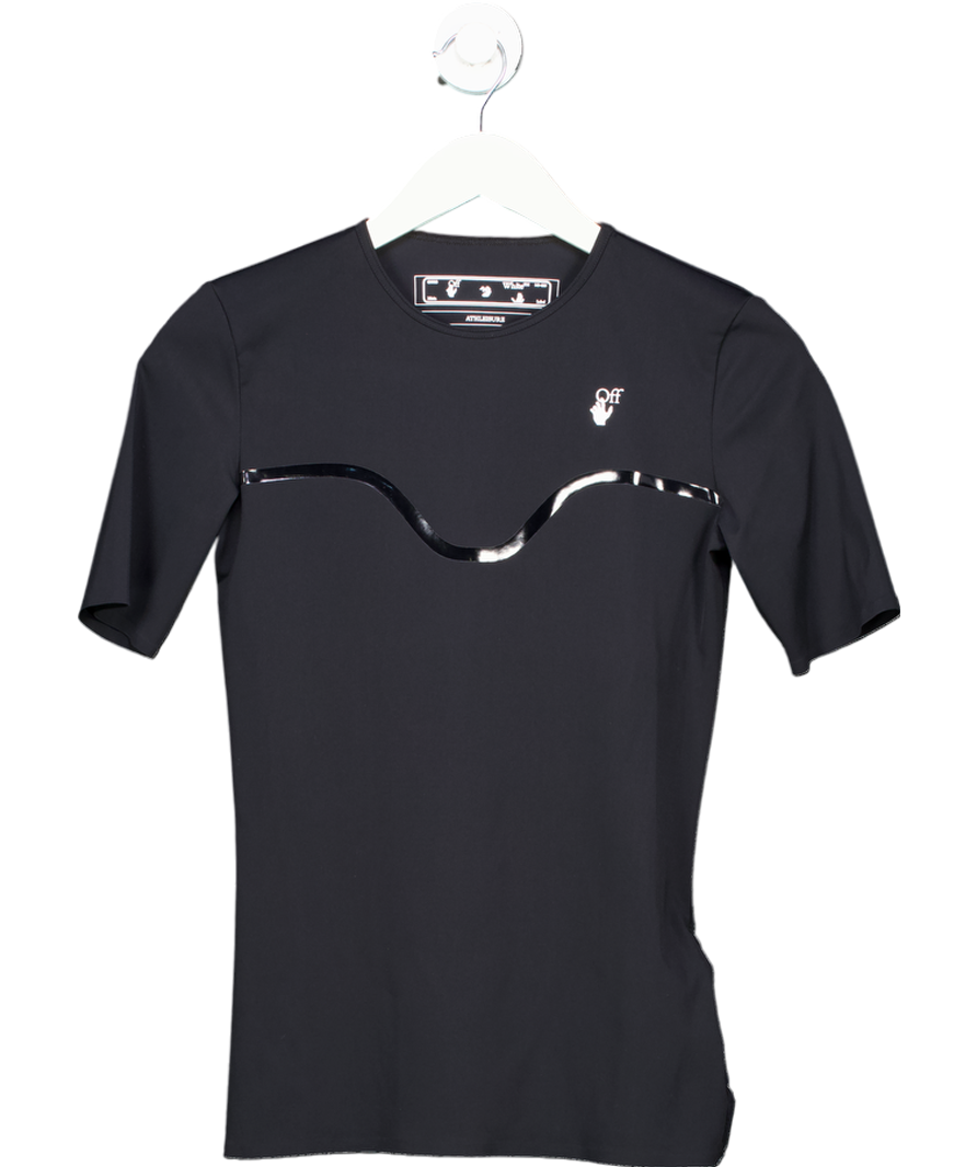off white Black Mesh Logo Printed Athleisure T-shirt UK S