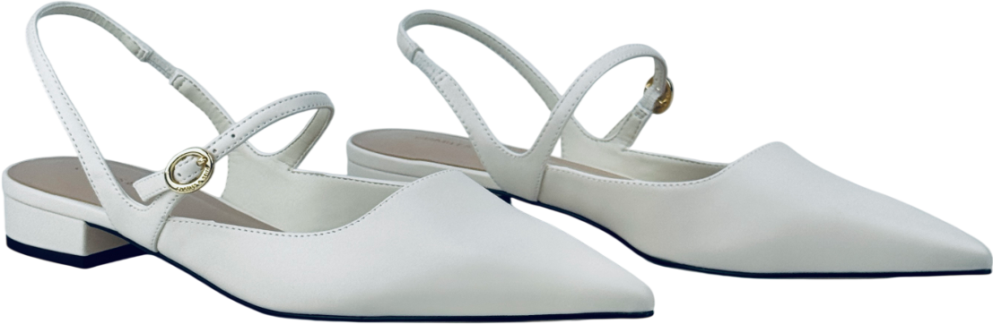 CHARLES & KEITH Roxane Slingback Mary Jane Flats - Chalk White UK 6 EU 39 👠