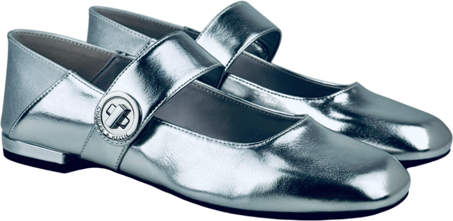 CHARLES & KEITH Metallic Silver Yara Mary Jane Flats UK 4 EU 37 👠