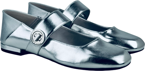 CHARLES & KEITH Metallic Silver Yara Mary Jane Flats UK 4 EU 37