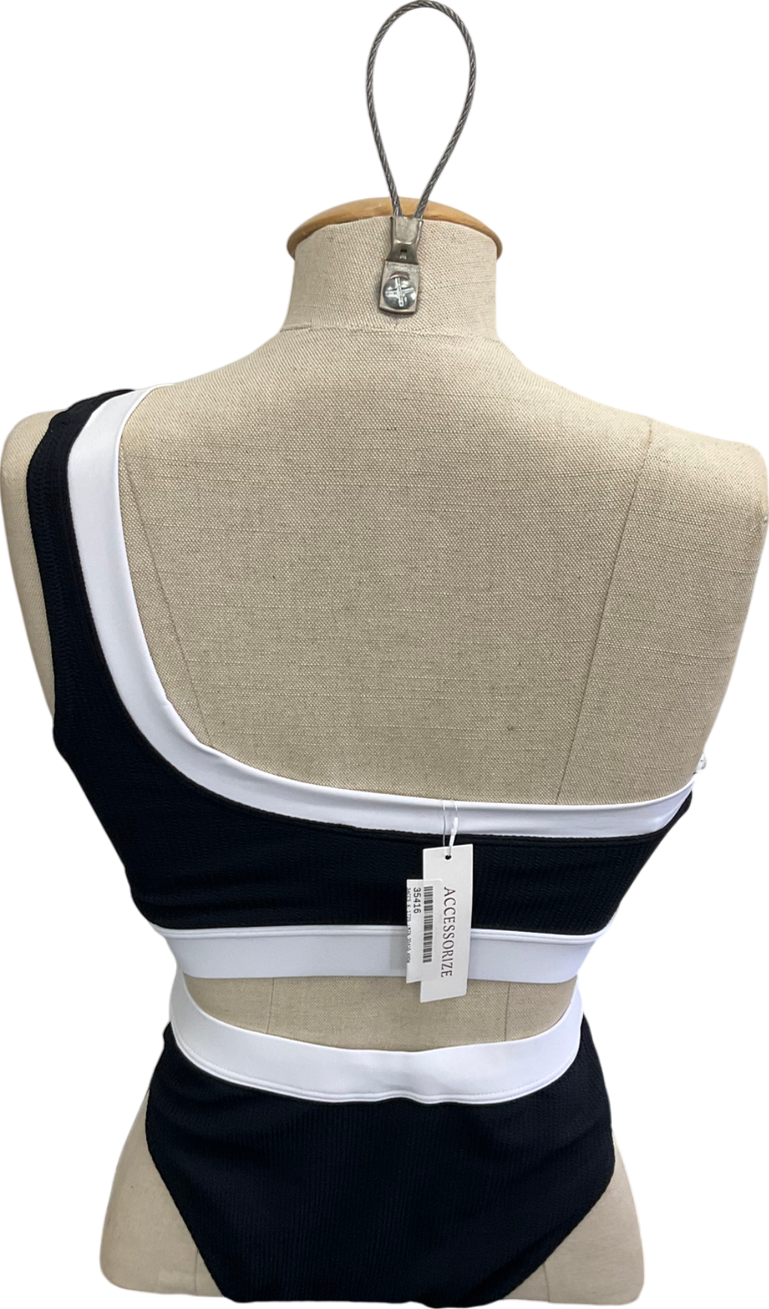 Accessorize Black Textured One Shoulder Bikini Top (uk 10) And Bottoms UK 12