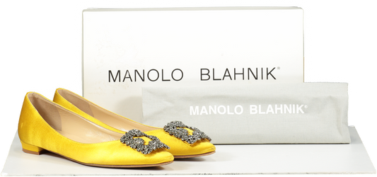 Manolo Blahnik Yellow Hangisi Embellished Satin Point-toe Flats UK 2.5 EU 35.5 👠