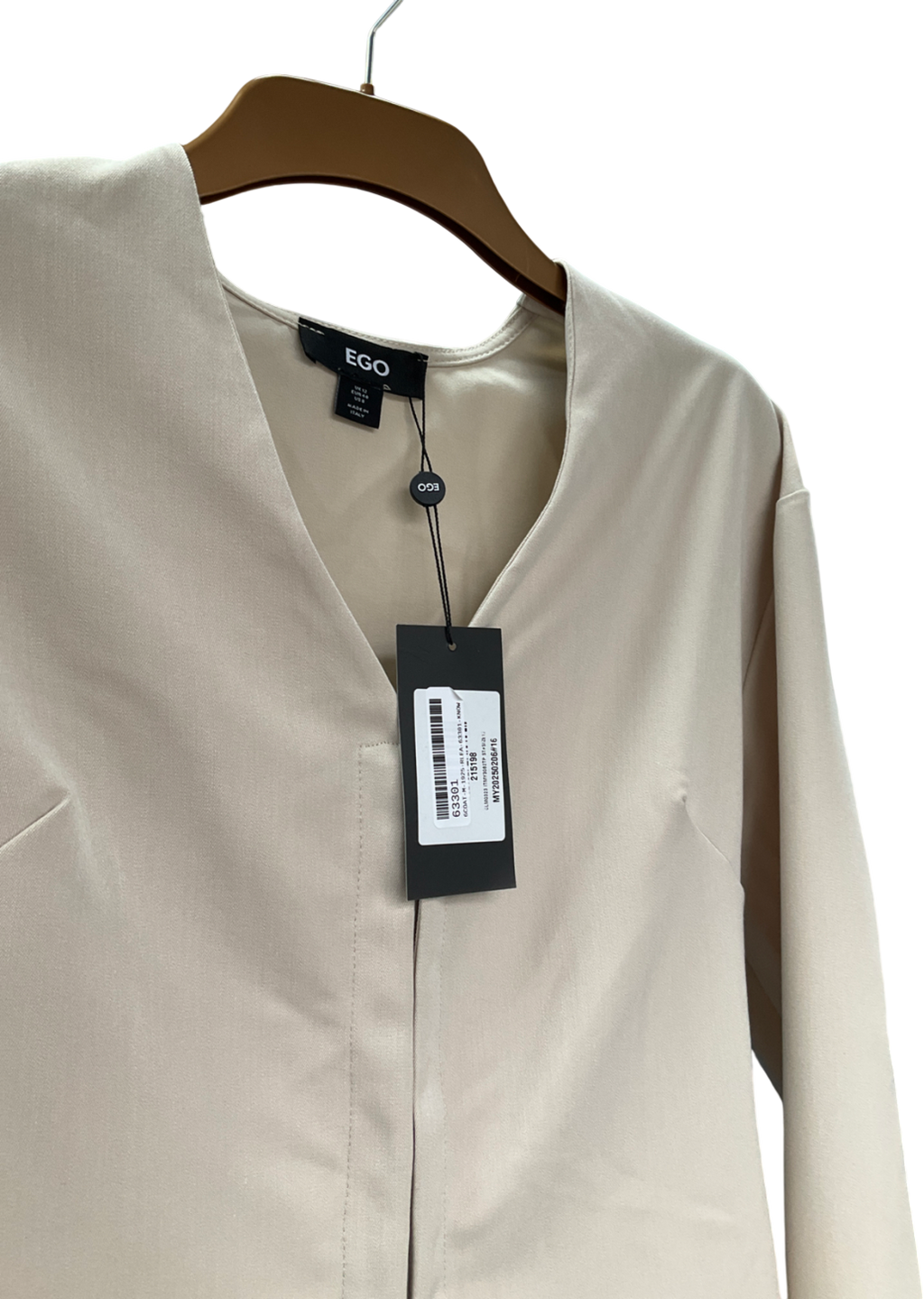 Ego Beige Long Sleeve Collarless Hook And Eye Cinched Waist Blazer In Stone UK 12