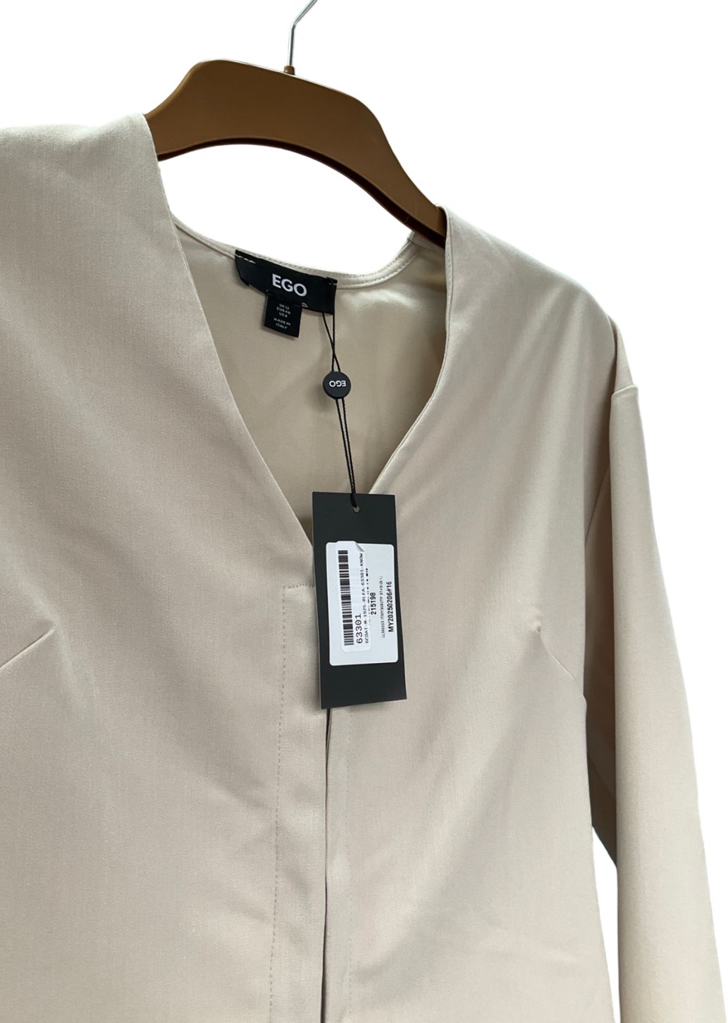 Ego Beige Long Sleeve Collarless Hook And Eye Cinched Waist Blazer In Stone UK 12