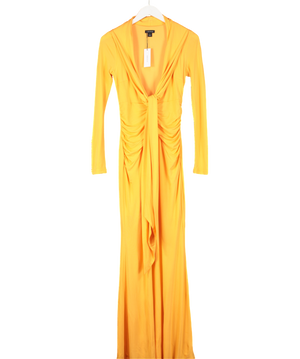 Karen Millen Orange Premium Stretch Crepe Jersey Plunge Neck Maxi Dress UK XS