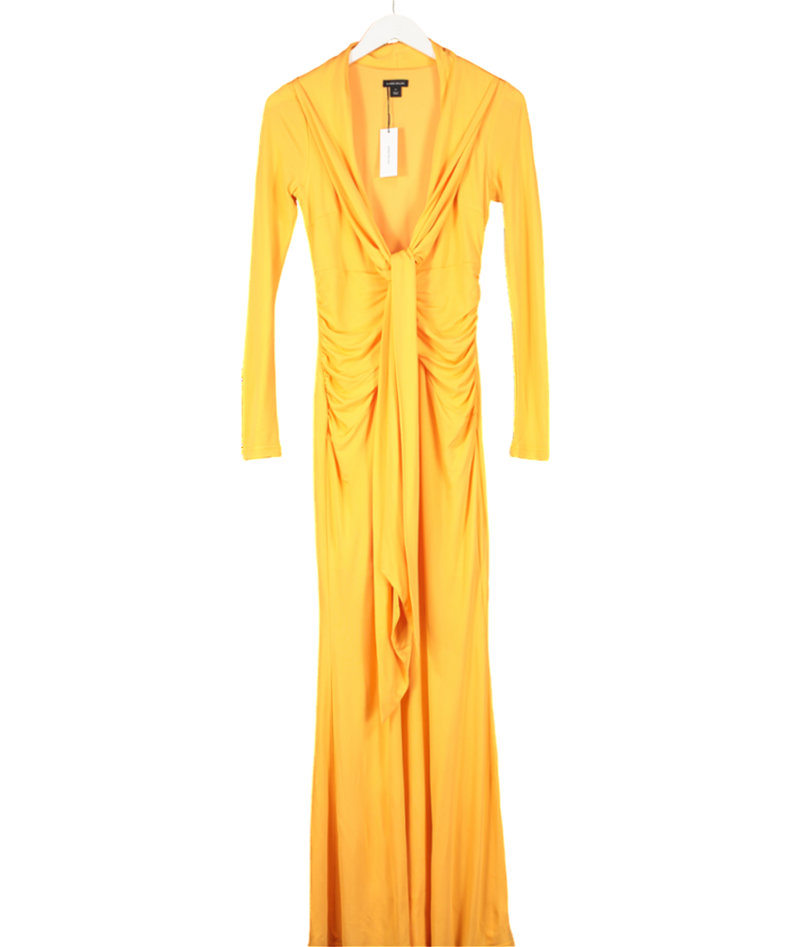 Karen Millen Orange Premium Stretch Crepe Jersey Plunge Neck Maxi Dress UK XS