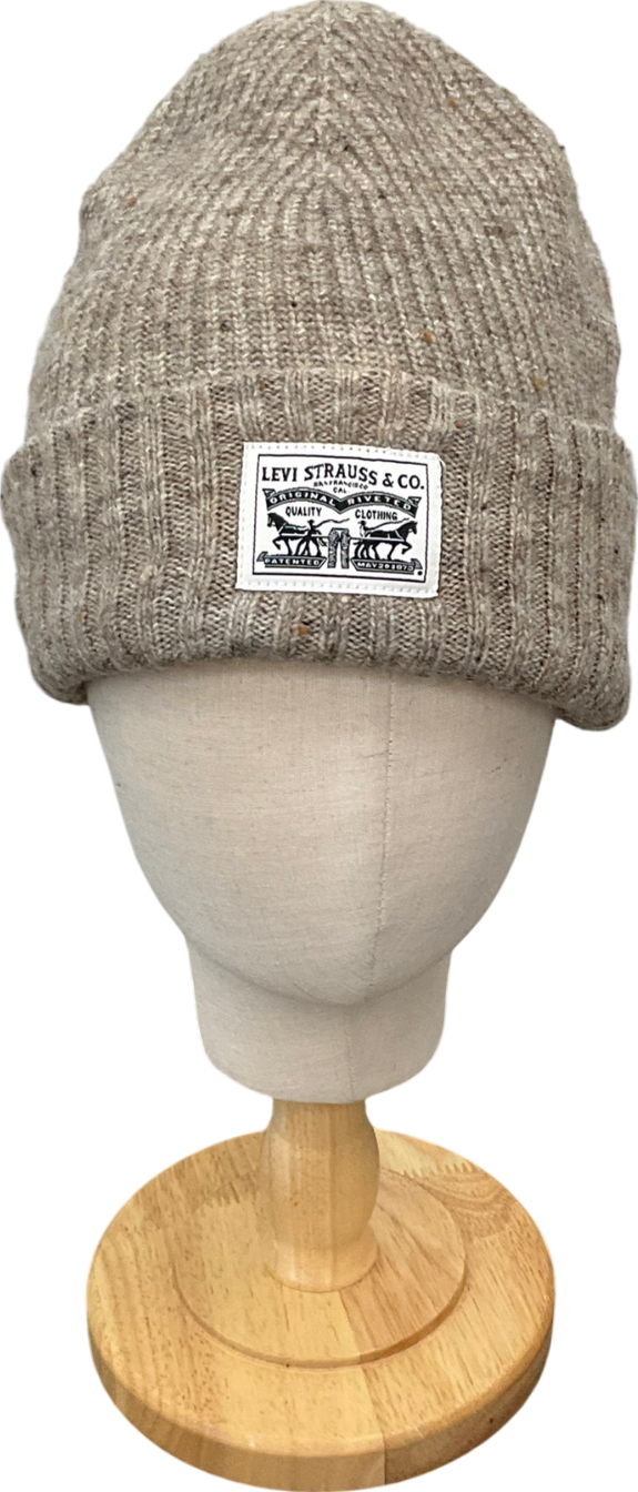 levis Beige Backpatch Cotton Beanie Hat One Size