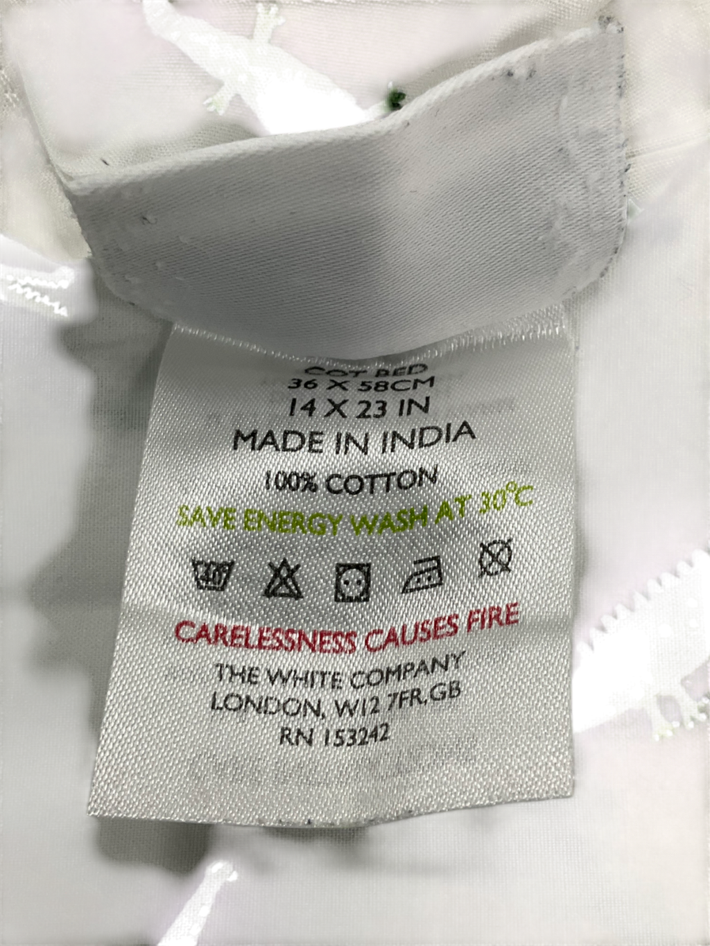 The White Company White Crocodile Print Cotton Cot Bed Sheets One Size