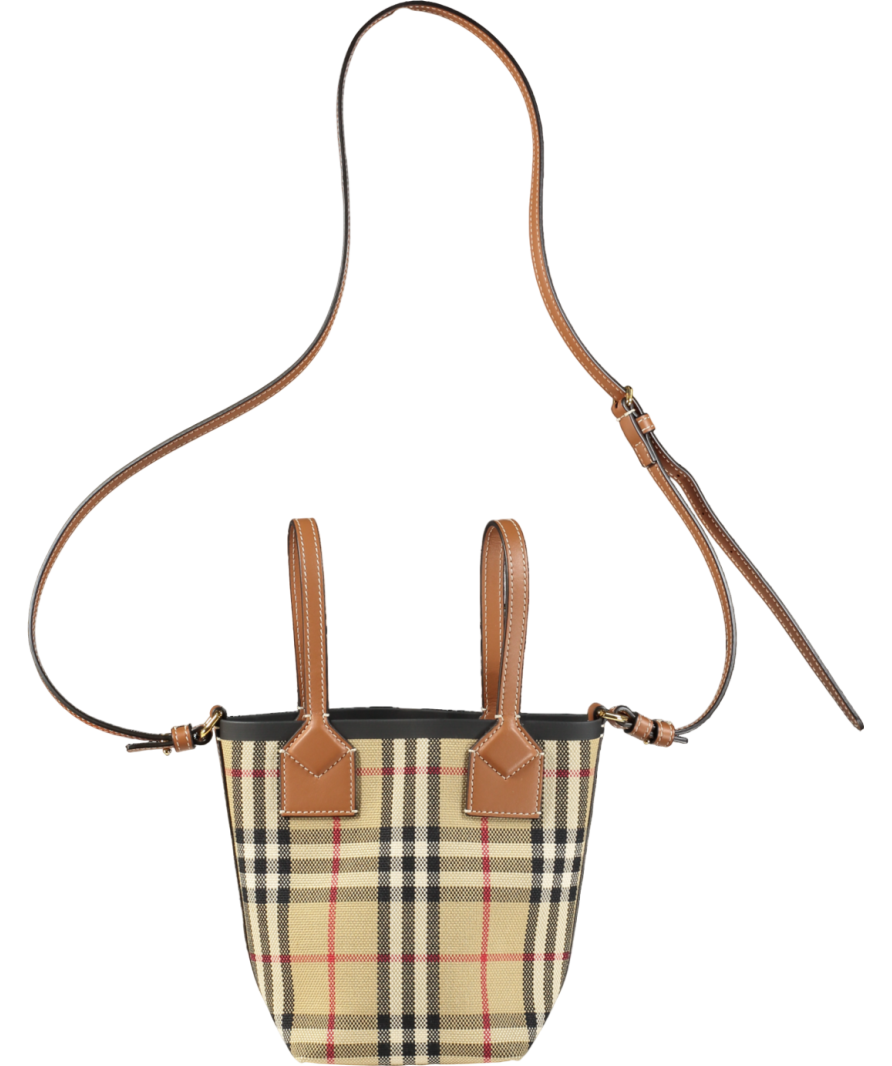 Burberry London Beige Checked Mini Tote Bag One Size