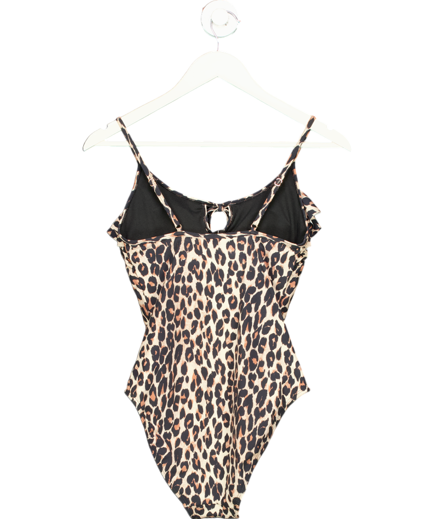 Accessorize Brown Leopard Frill Swimsuit UK 10