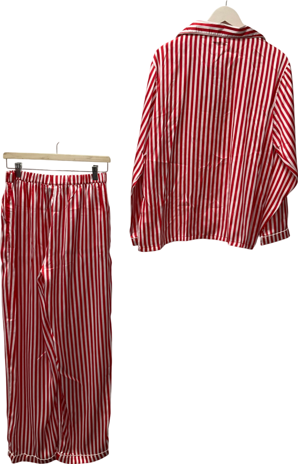 PrettyLittleThing Red Stripe Oversized Long Satin Pj Set UK M
