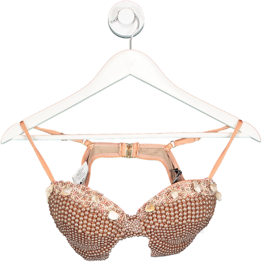 Pat Bo Nude Pearl Beaded Bikini Top With Shell Embellishment UK S