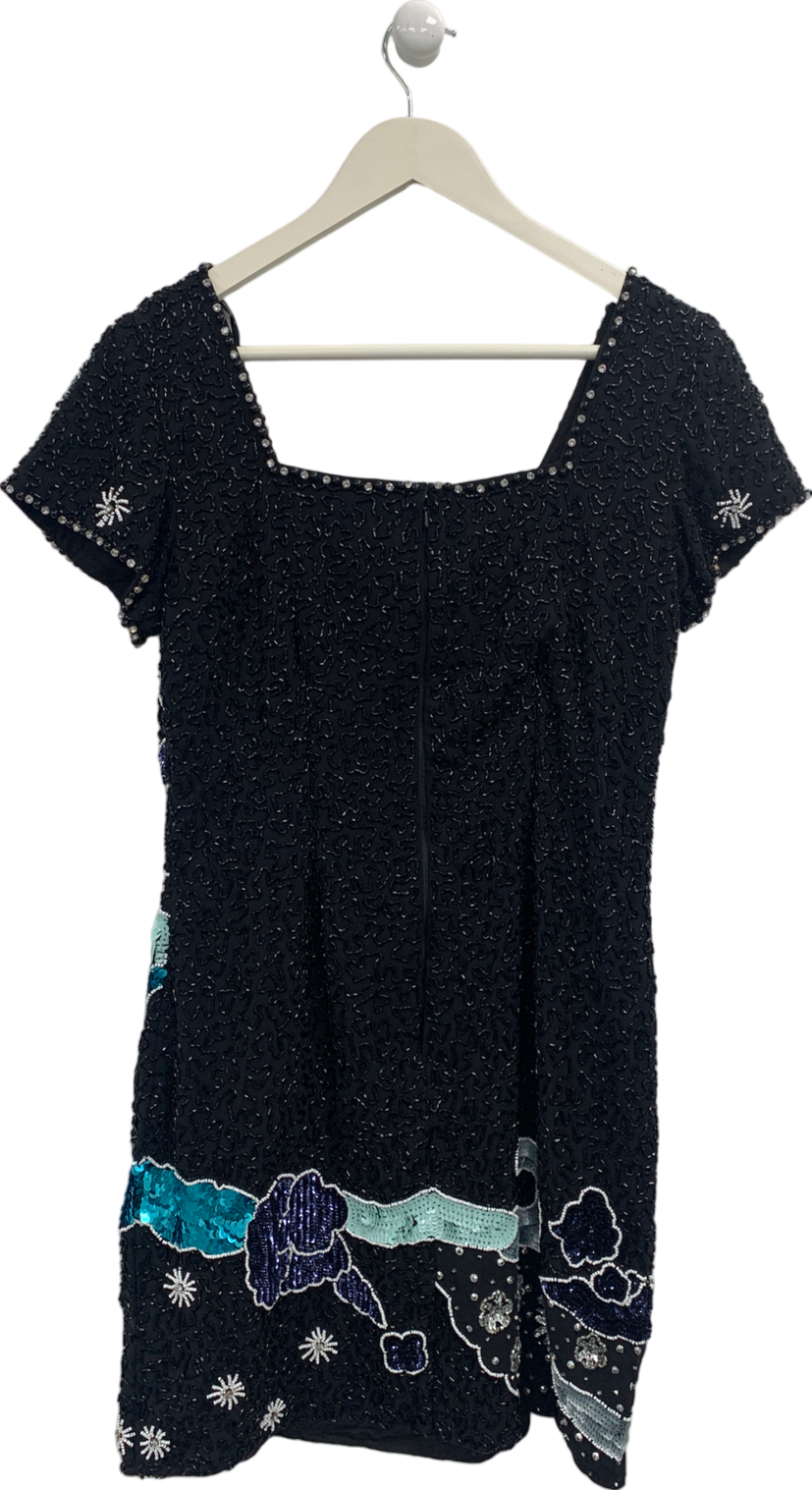 River Island Black Silk Sequin Bodycon Dress UK 8