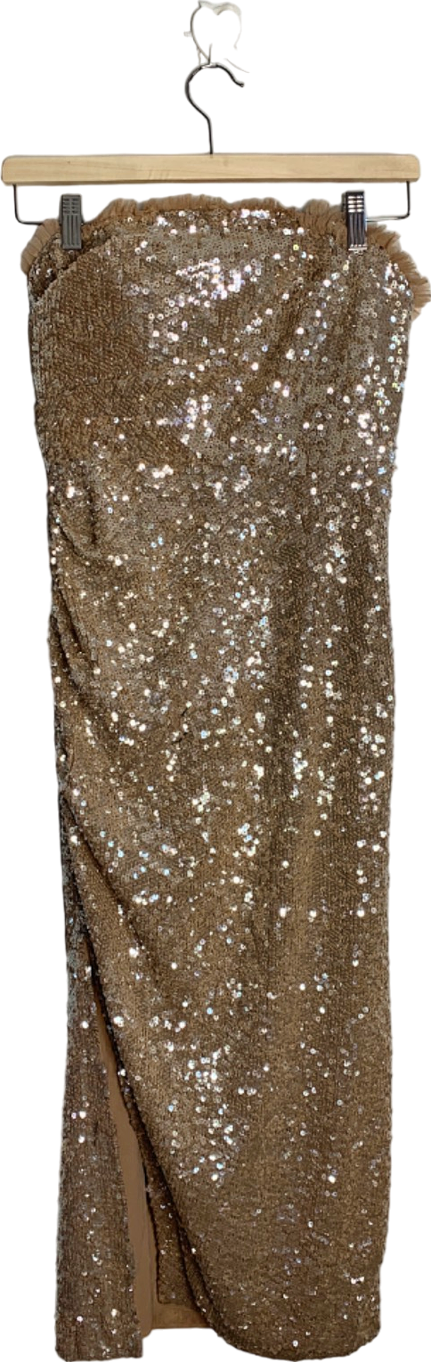 Needle & Thread Gold Stellar Gloss Strapless Ankle Gown UK 10