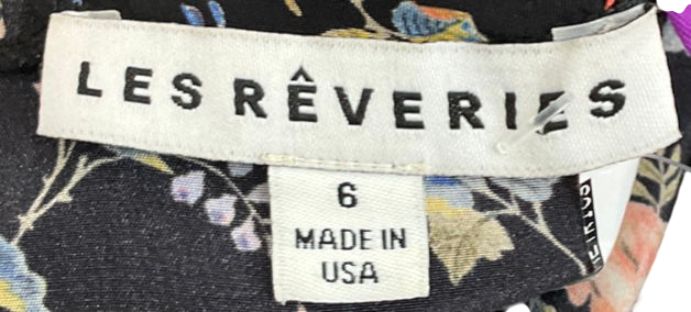 Les reveries Black Rose Floral Print Silk Crepe De Chine Maxi Dress UK 6