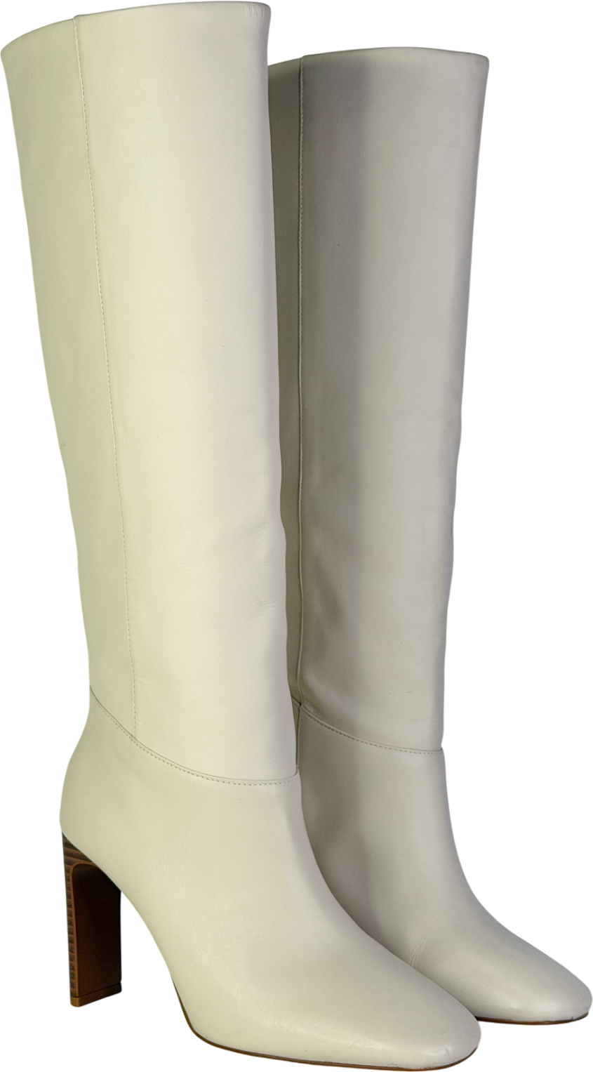 MANGO Cream Campo Leather Knee High Boots UK 4 EU 37 👠