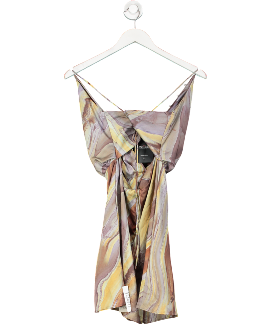 ASOS Multicoloured Printed Tie Back Mini Dress UK 6