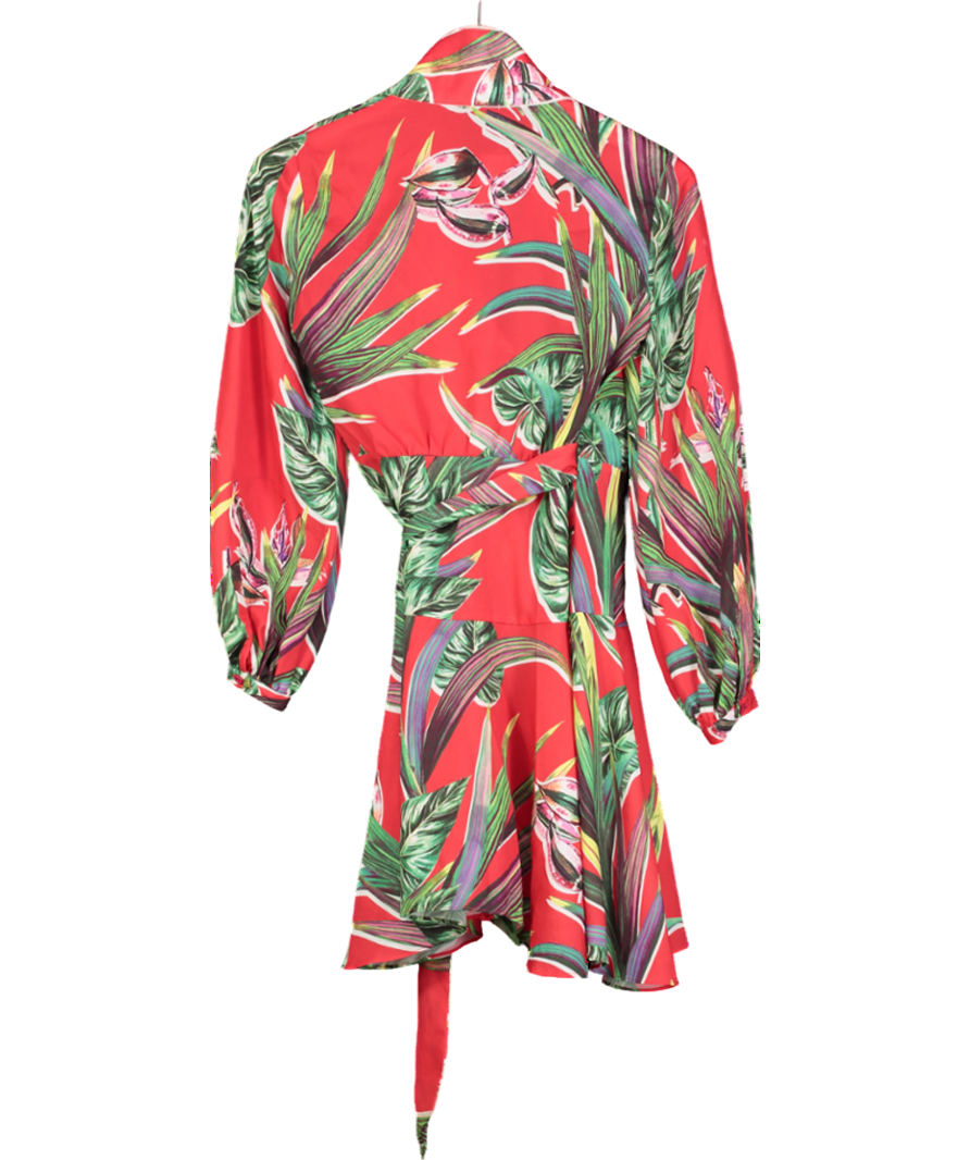 Eschel Red Palm Leaf Print Wrap Dress UK S