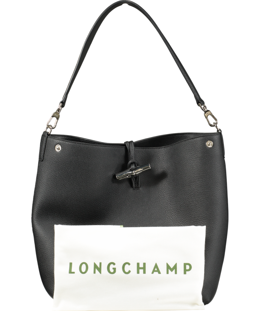 Longchamp Le Roseau Leather Shoulder Bag, Black