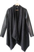 The White Company Charcoal Grey Wool Longline Cardigan With Leather Sleeve Detail UK 10