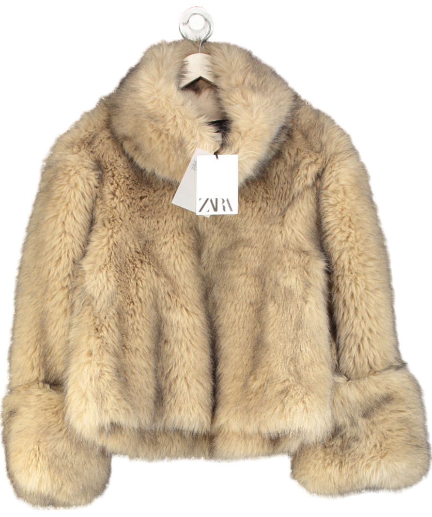 ZARA Beige Limited Edition Faux Fur Sweatshirt UK M