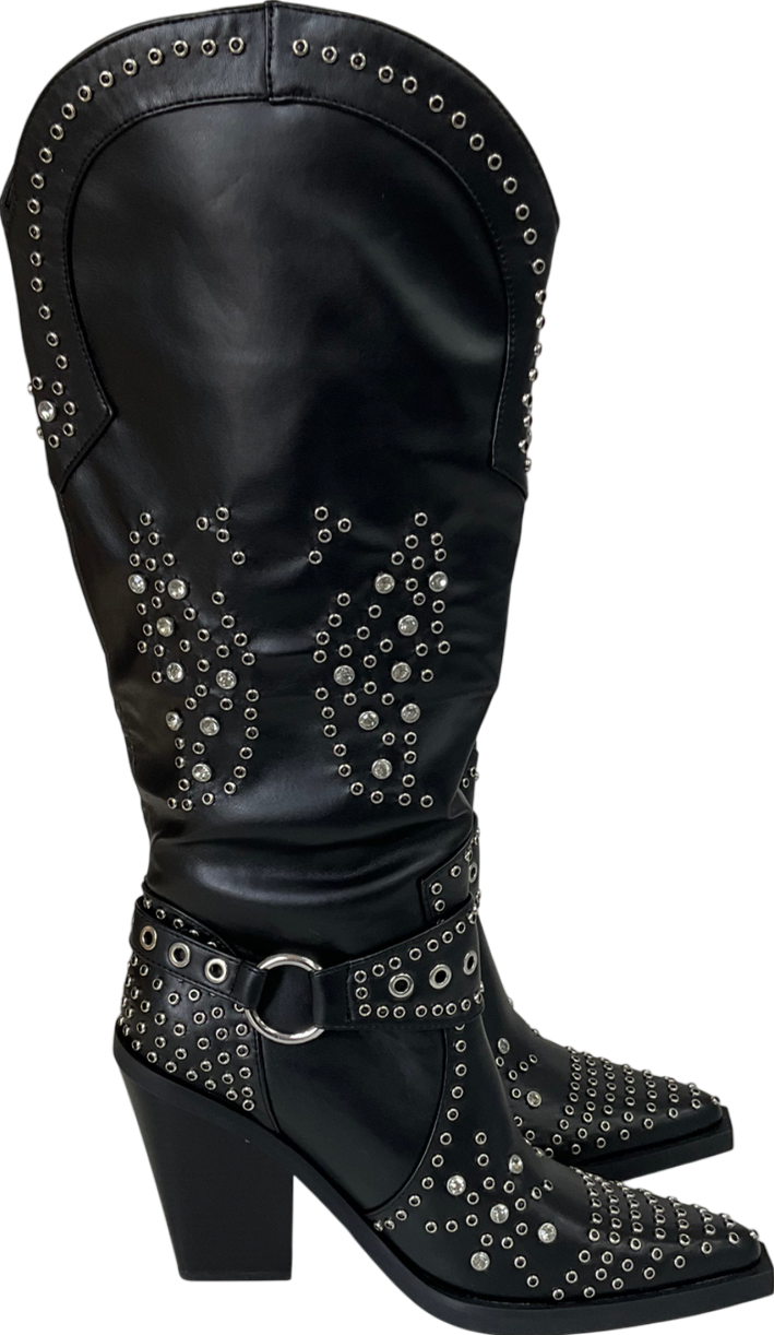 Simmi London Black Delano Butterfly Embellished Western Boot UK 7 EU 40 👠