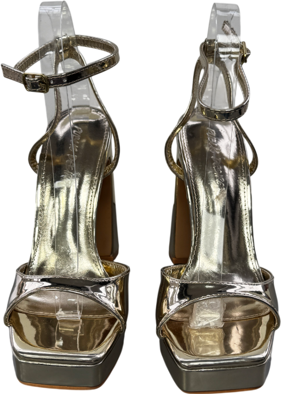 Public Desire Metallic Gold Peep Toe Barely There Platform Heels UK 6 EU 39 👠