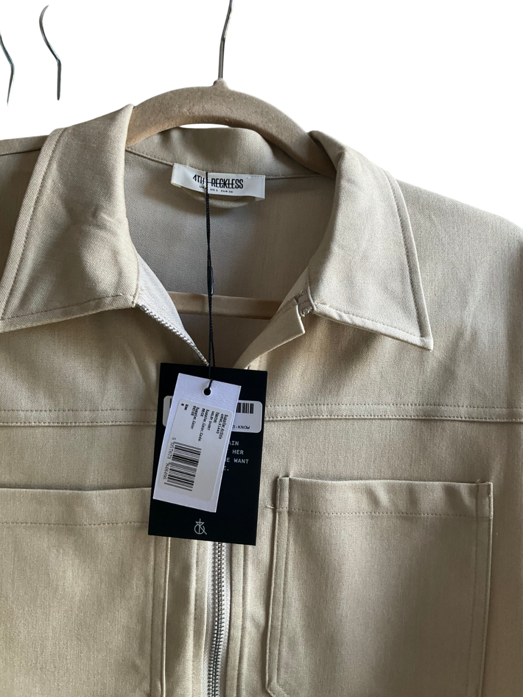 4th & Reckless Beige Cropped Tailored Zip Through Shirt- Miley UK 8