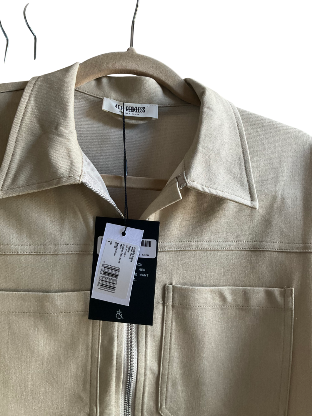 4th & Reckless Beige Cropped Tailored Zip Through Shirt- Miley UK 8