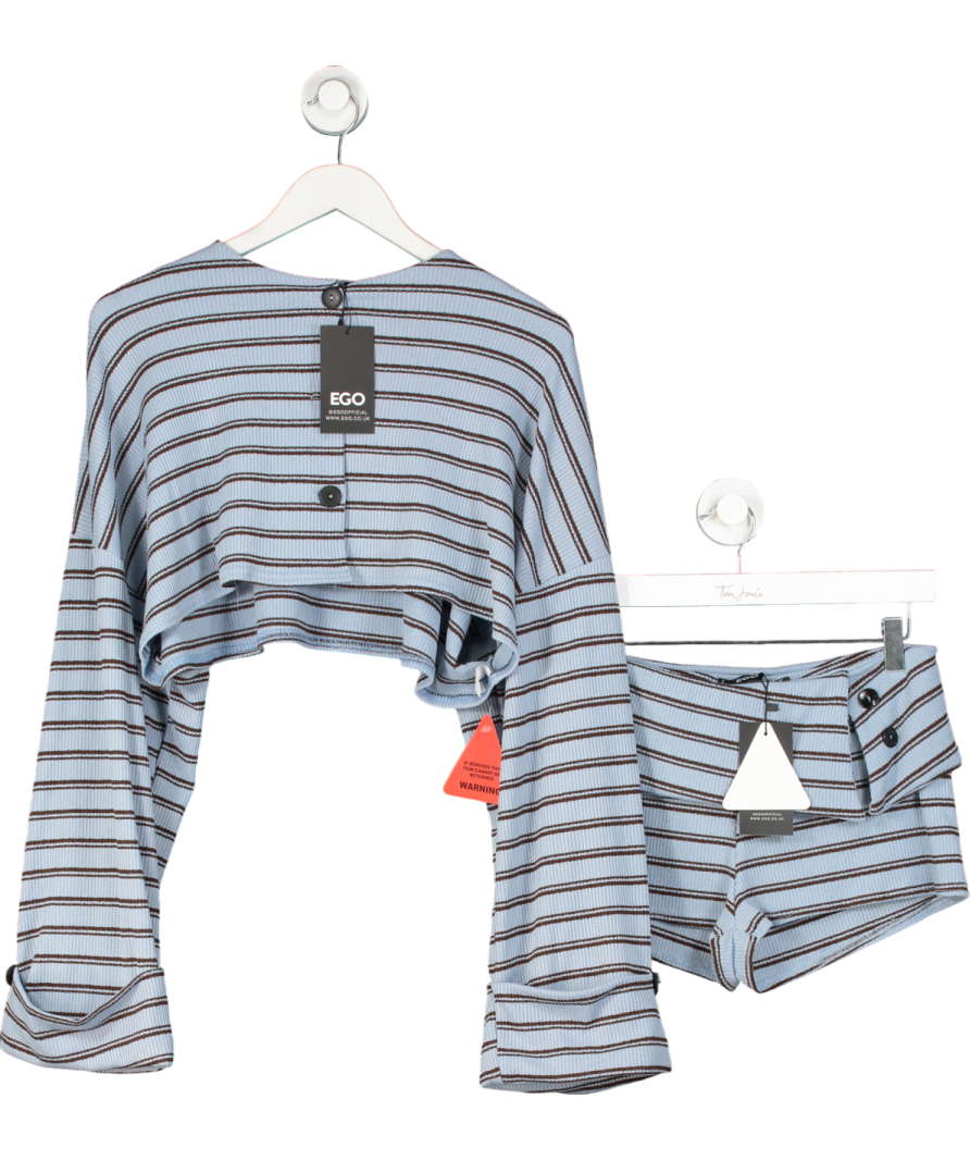 Ego Blue Button Through Turn Up Sleeve Cropped Cardigan And Shorts Set UK 14