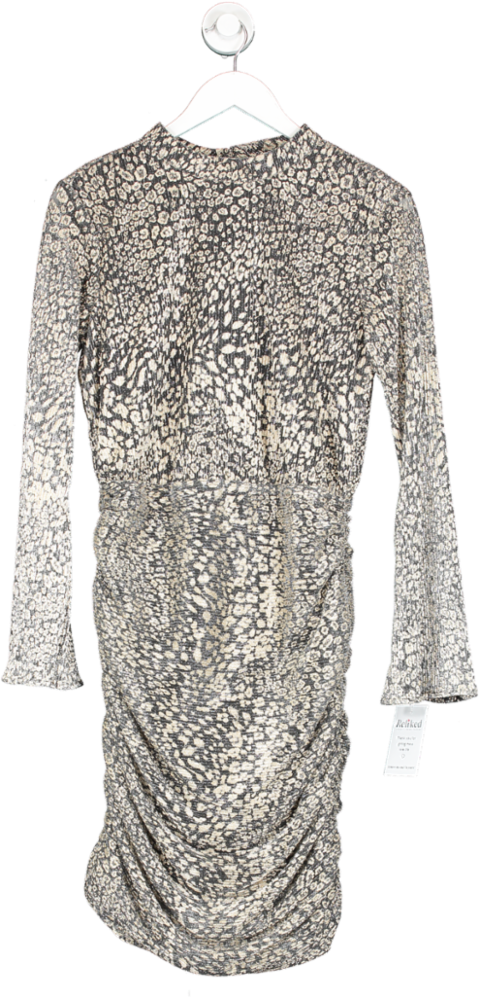 Chi Chi London Metallic Long Sleeve Animal Print Mini Dress In Gold UK S
