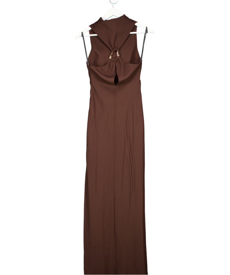 ASOS Brown High Neck Gold Hardware Maxi Dress UK 6