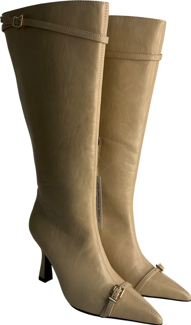 4th & Reckless Beige Buckle Front Knee High Boots UK 4 EU 37 👠