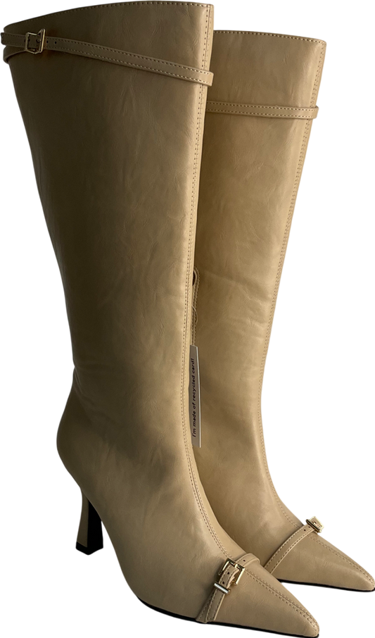 4th & Reckless Beige Buckle Front Knee High Boots UK 4 EU 37 👠