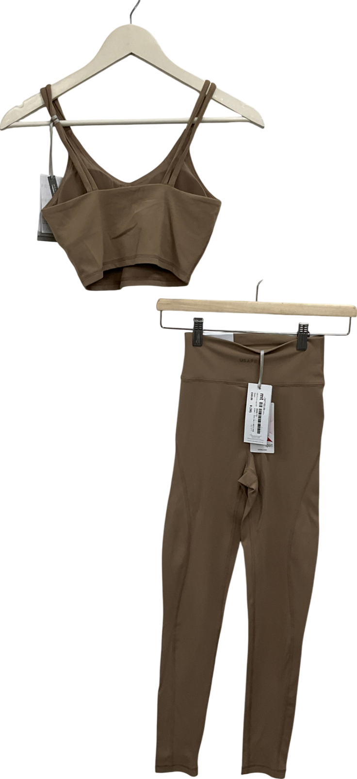 usa pro Beige Flex Panel Leggings & Pro Strap Bra UK 8