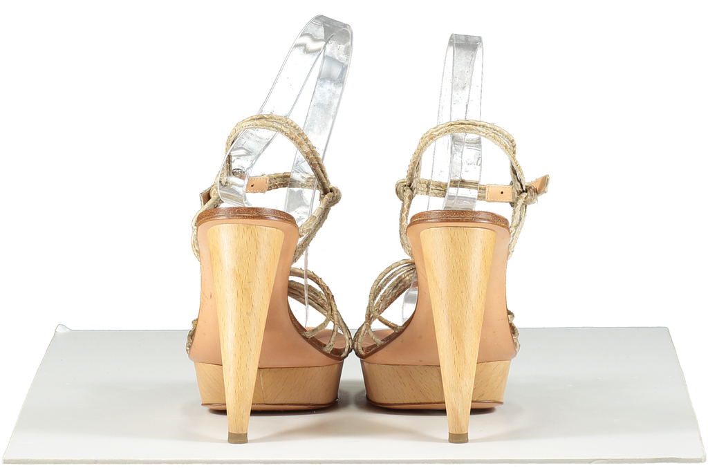 sergio rossi Beige Python Wooden Heeled Sandals UK 3.5 EU 36.5 👠
