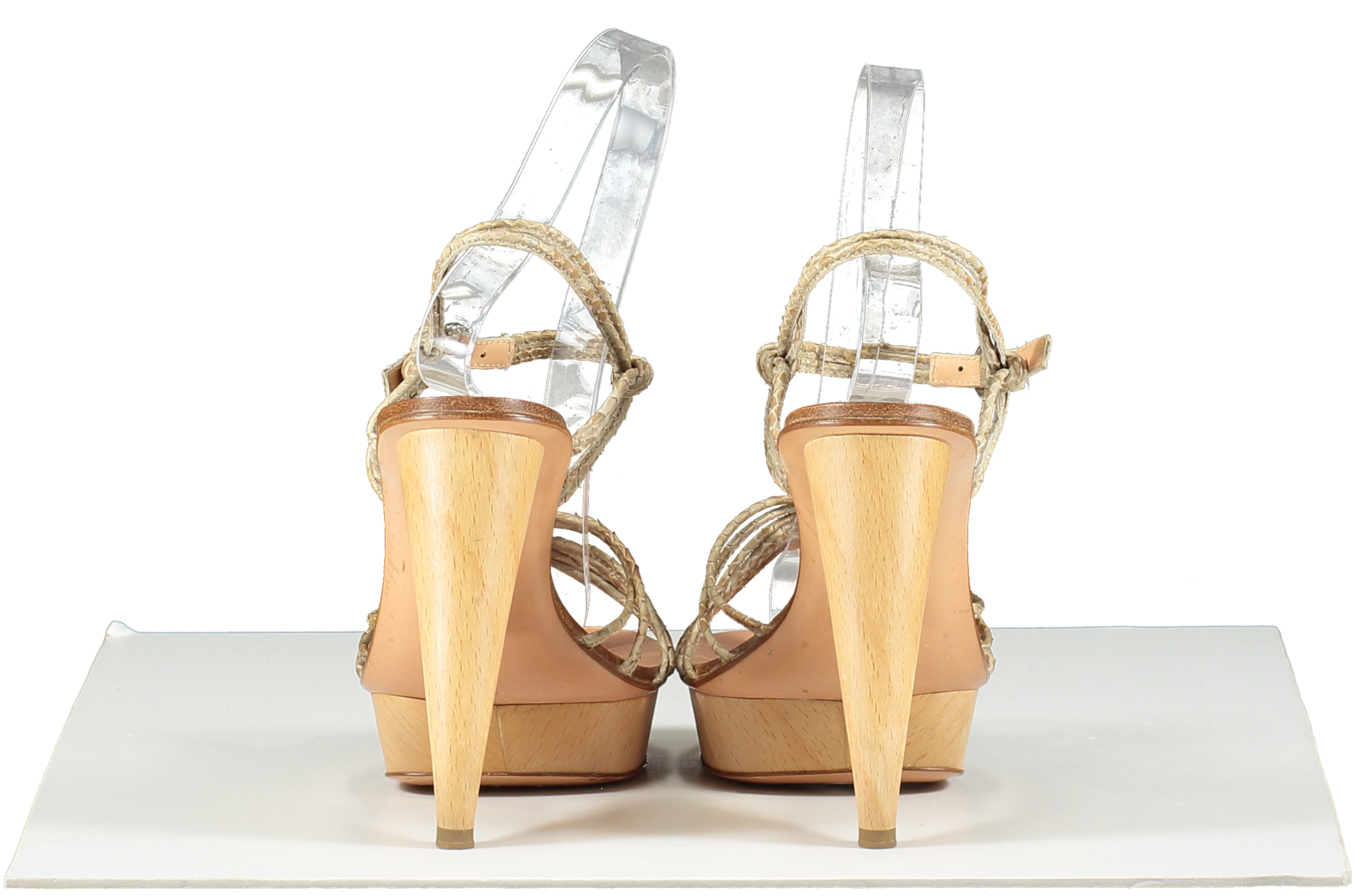 sergio rossi Beige Python Wooden Heeled Sandals UK 3.5 EU 36.5 👠