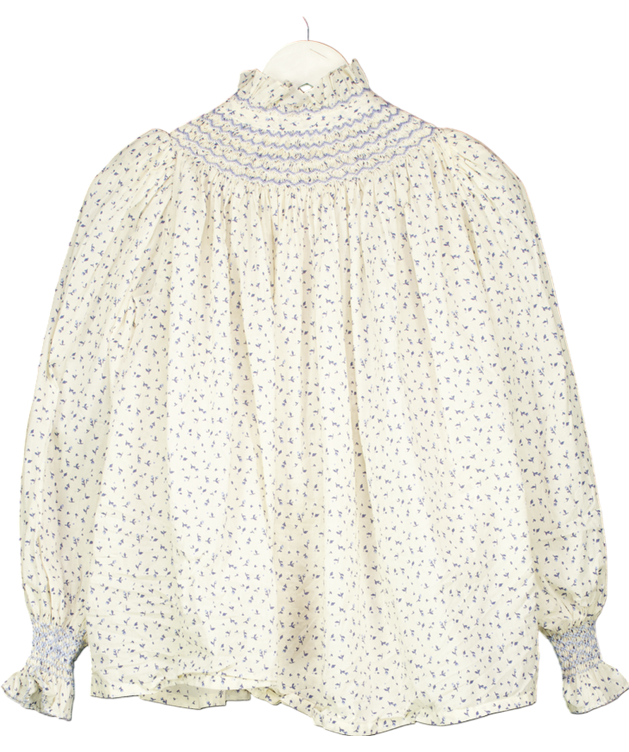 Smock London Cream Ditsy Hand Smocked Blouse UK S
