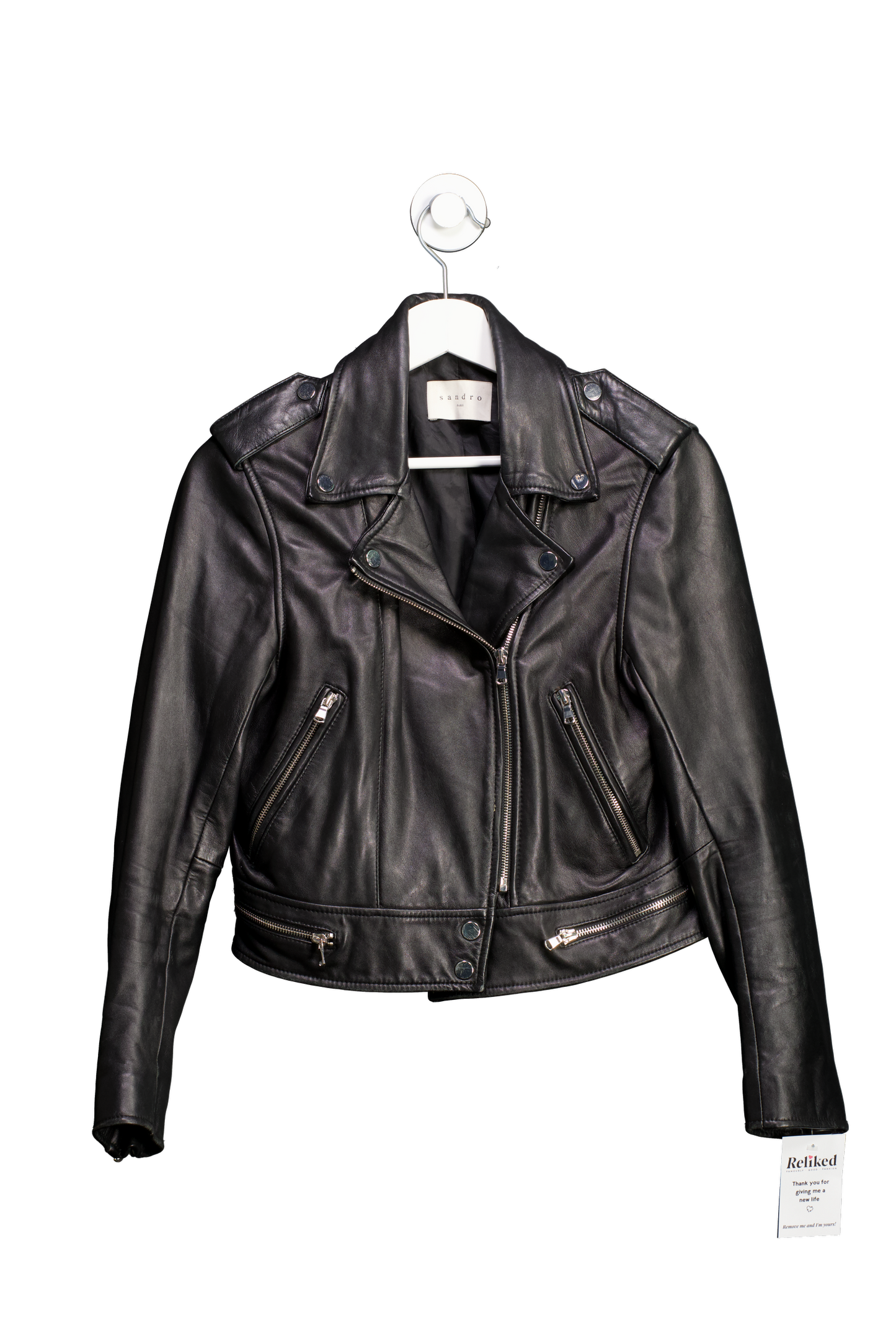 Sandro Black Leather Biker Jacket UK S/M