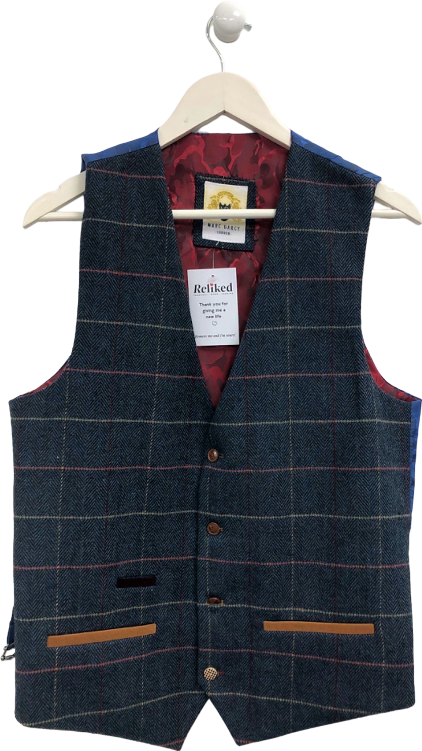 Marc Darcy Blue Eton Checked Waistcoat UK 40