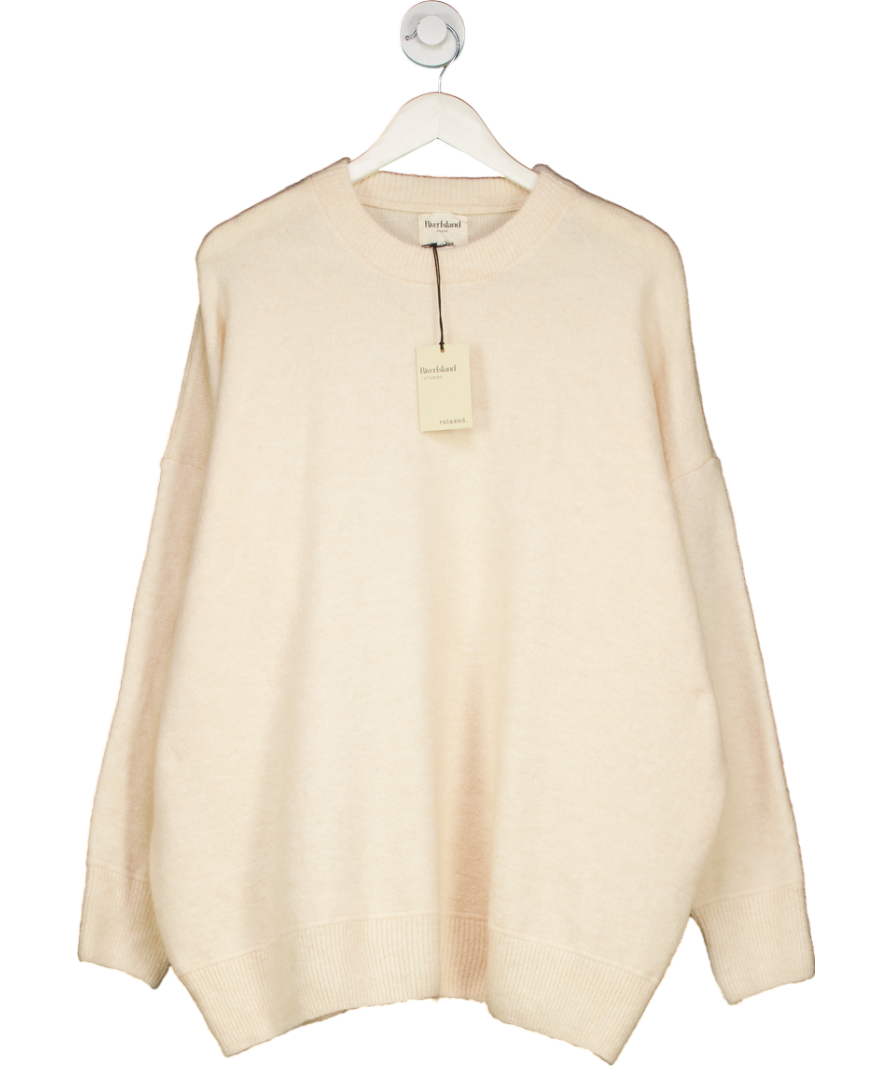 River Island Cream Wool Blend Oversize Knit Sweater UK L