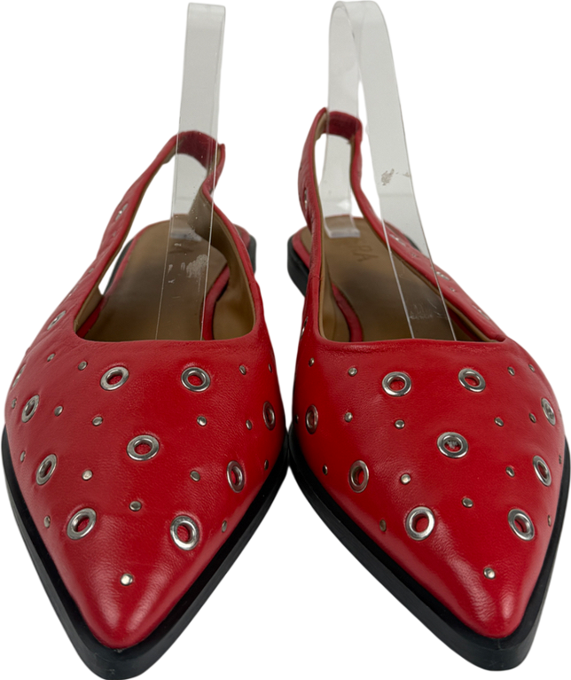 ASRA Red Lotten Eyelet Studded Pointed Ballerina Flats UK 8 EU 41 👠