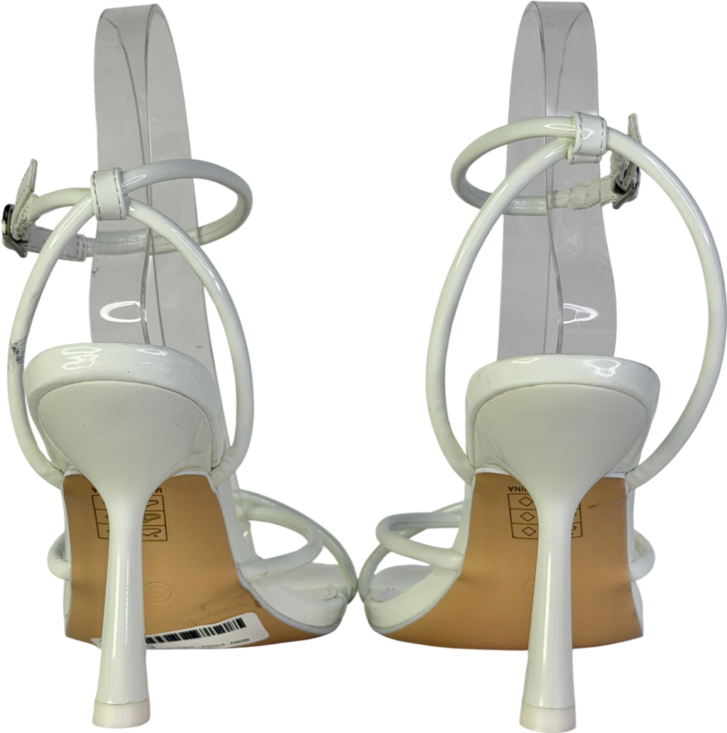 Public Desire White Patent Barely There Square Toe Mid Stiletto Heels UK 5 EU 38 👠