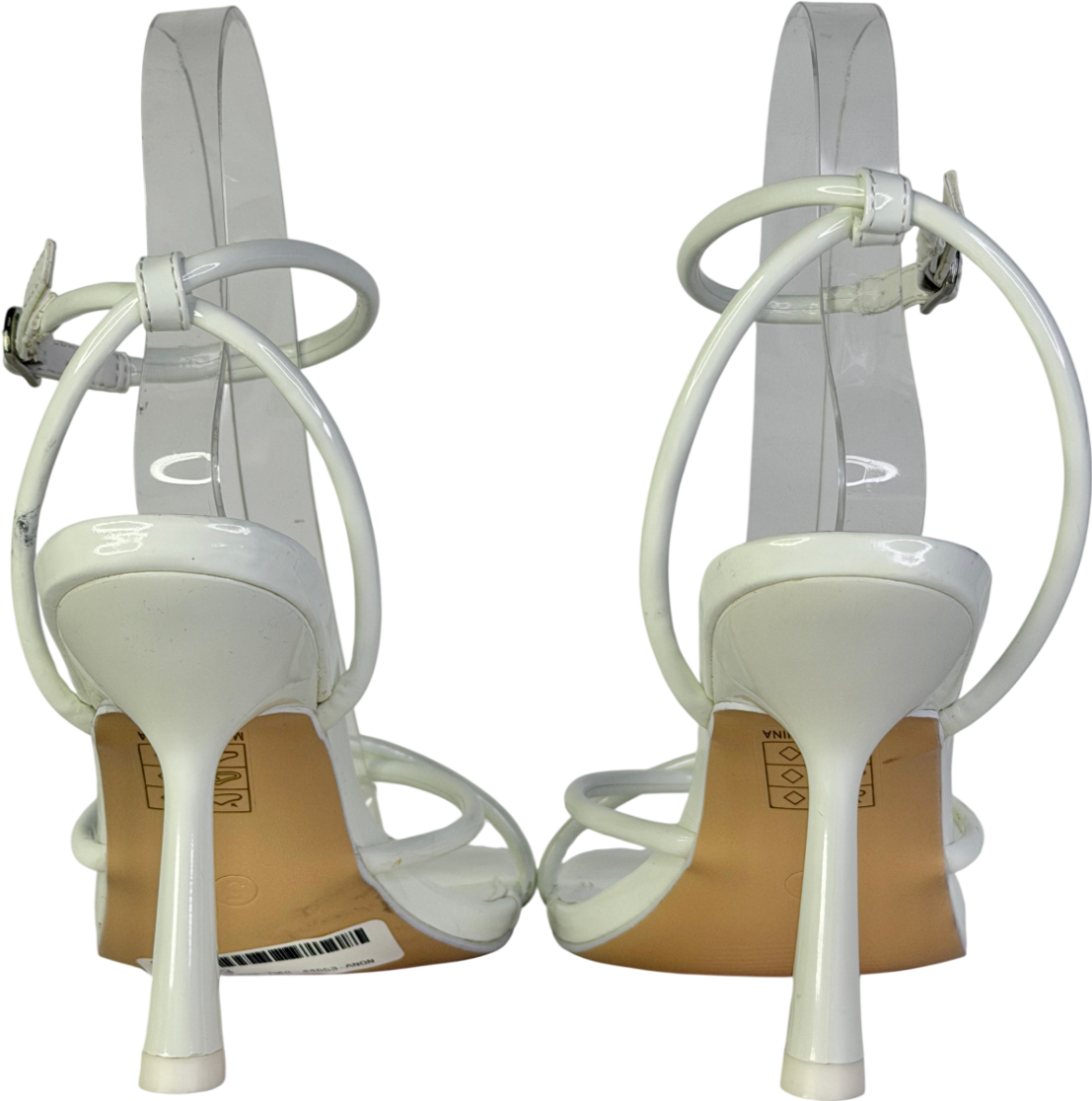 Public Desire White Patent Barely There Square Toe Mid Stiletto Heels UK 5 EU 38 👠