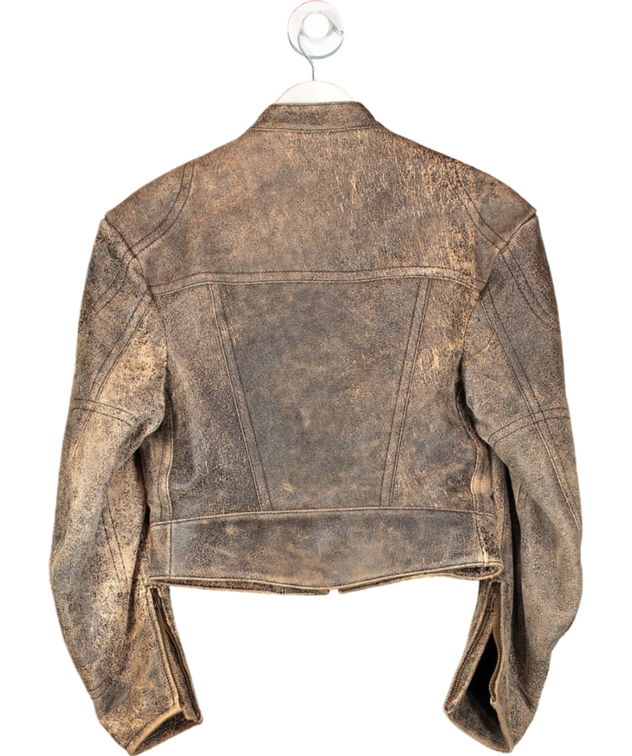 Acne Studios Brown Distressed Leather Bomber Jacket UK XXS-XS